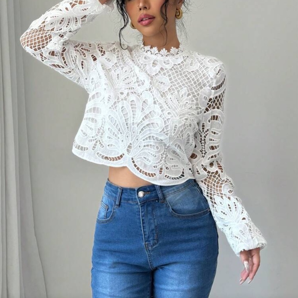 White Lace Long Sleeve Top - Picture 2 of 6